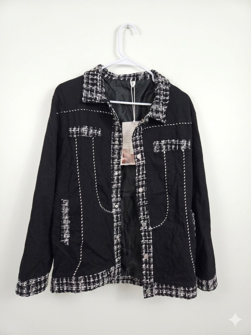 Black Tweed-Trim Women's Jacket
